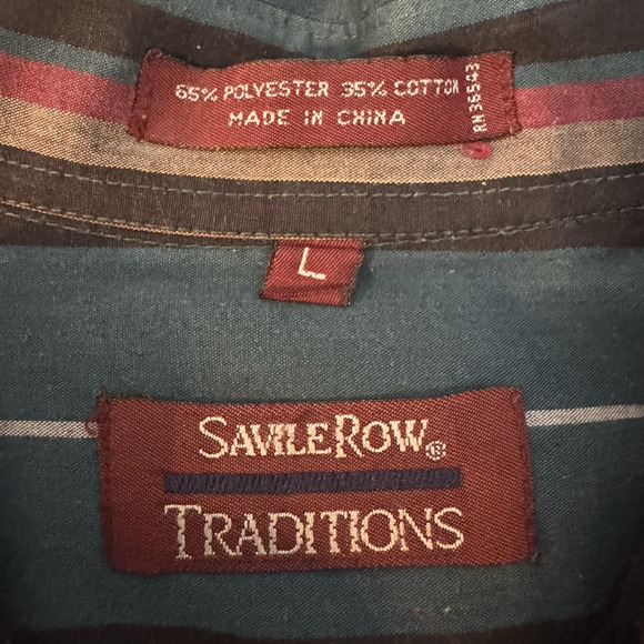 Savile Row Traditions Men’s L Button Front Shirt Blue Multicolor Vertical Stripe - Picture 2 of 9